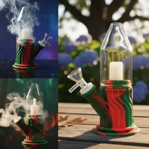 7.8" Taper Shape Printed Orange & Green Silicone Water Pipe