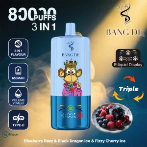 Bang DE 80K – 80000 Puffs | 3-in-1 Flavors, Type-C Rechargeable, E-liquid Display