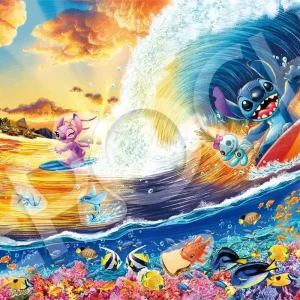 Epoch 1000 Piece Jigsaw Puzzle Disney Stitch Sunset Surfing 50x75cm with Glue