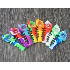 Fish Bone Silicone Pipe With Glass Bowl