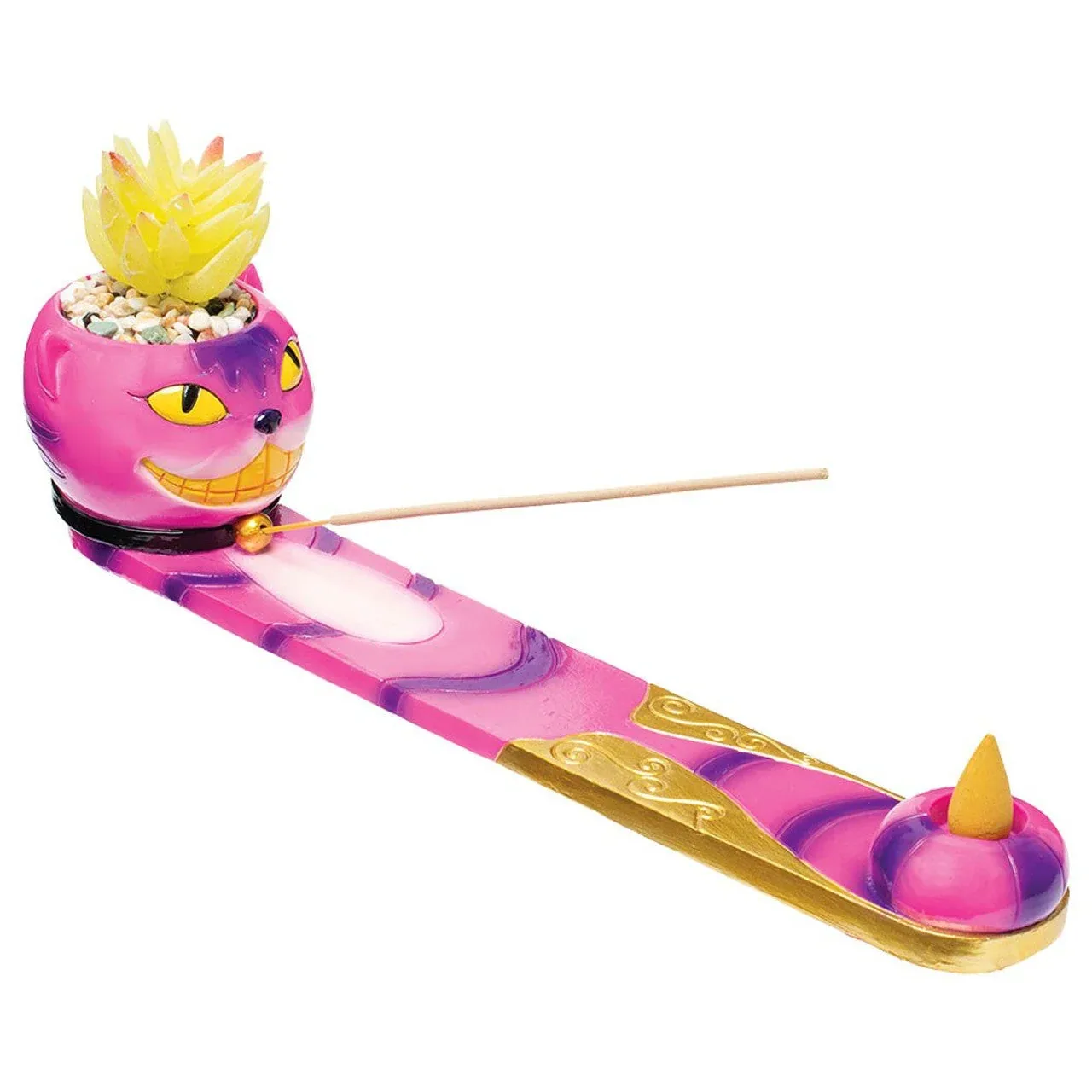 Fujima - 12.5" Trippy Cat Incense Burner with Faux Plant