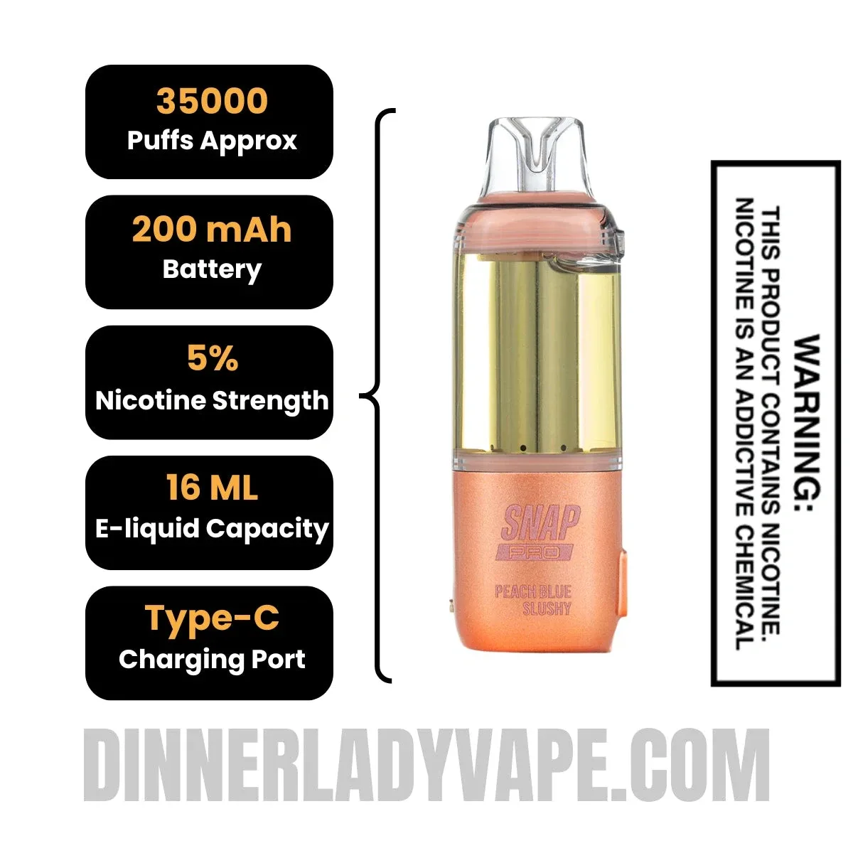 Peach Blue Slushy Dinner Lady Snap Pro 35K Disposable Vape Pod - Image 2