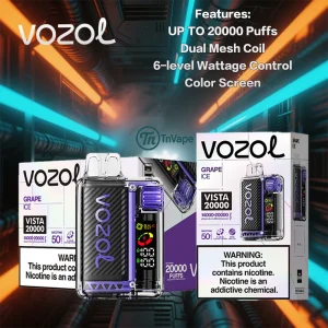 Vozol Vista 20K – 20,000 Puffs, Dual Mesh Coils, Color Screen,6-Level Wattage Adjustment
