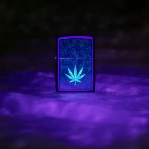 Zippo Lighter - Black Light Cannabis