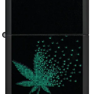 Zippo Lighter - Black Light Pixel Cannabis
